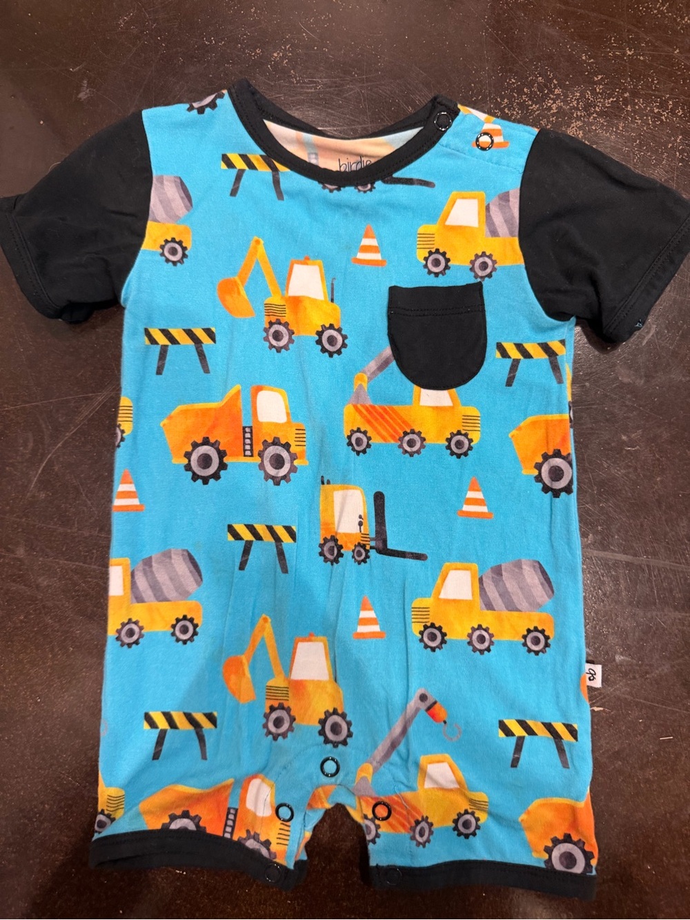 Birdie Bean Construction Truck Short Sleeve Romper - Blue